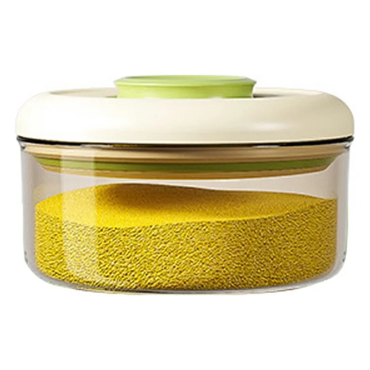 Contenedor hermético redondo de 550 ml con botón pulsador para almacenamiento de alimentos en la cocina, granos y snacks (Sin BPA, Sin FDA) - Verde