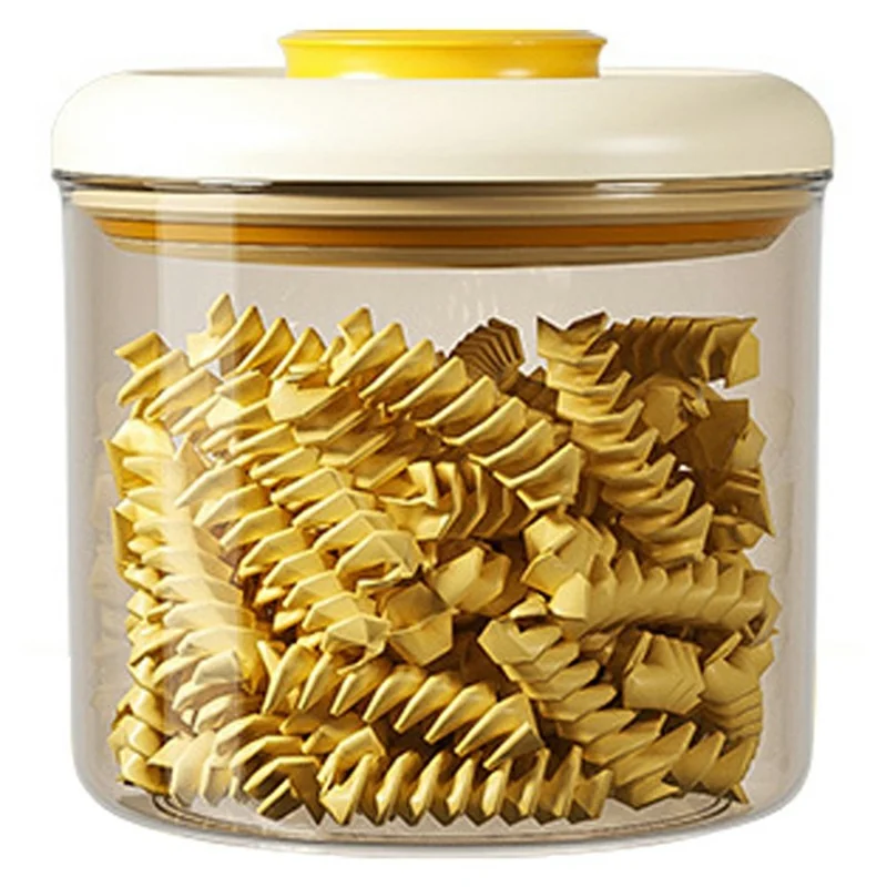 1050ml Round Push Button PS Airtight Container Grains Snacks Kitchen Food Storage Canister (BPA-Free, No FDA) - Yellow