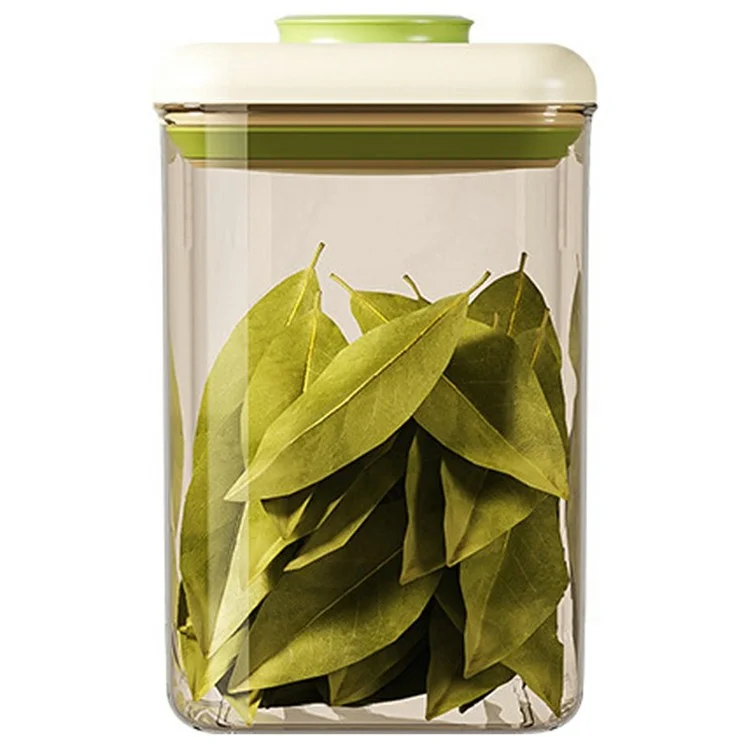 Contenedor hermético cuadrado de 1750 ml con pulsador para granos, café y snacks, almacenamiento de alimentos de cocina (Sin BPA, Sin FDA) - Verde