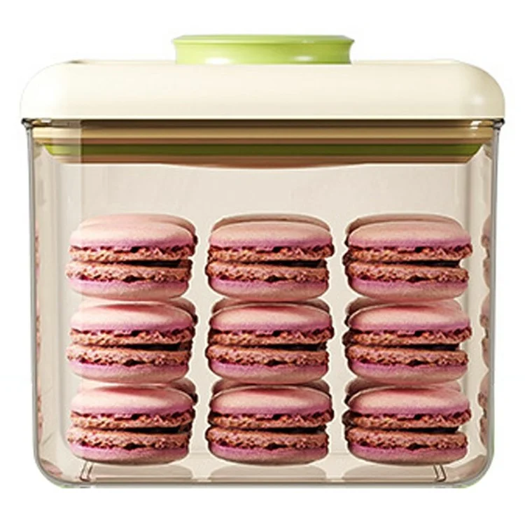 Contenedor hermético rectangular de PS de 1100 ml para granos y snacks con botón pulsador para almacenamiento de alimentos en la cocina (Sin BPA, Sin FDA) - Verde