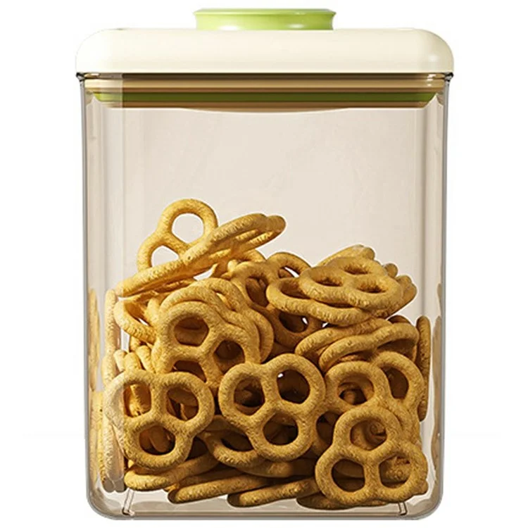 1800ml Rectangular PS Airtight Container Push Button Grains Snacks Kitchen Food Storage Canister (BPA-Free, No FDA) - Green