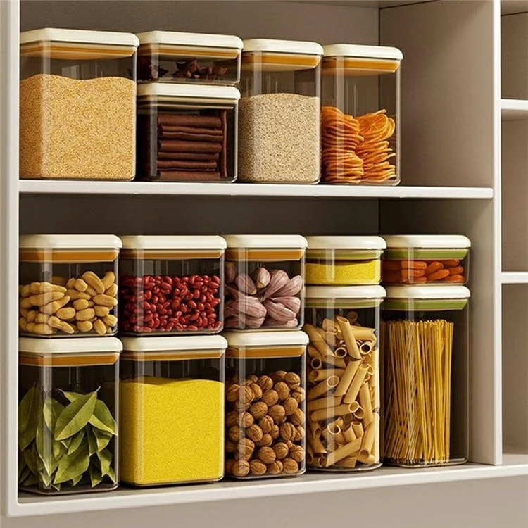 1800ml Rectangular PS Airtight Container Push Button Grains Snacks Kitchen Food Storage Canister (BPA-Free, No FDA) - Green