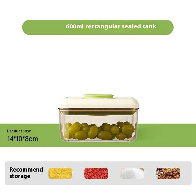 600ml Rectangular PS Airtight Container Push Button Grains Snacks Kitchen Food Storage Canister (BPA-Free, No FDA) - Green