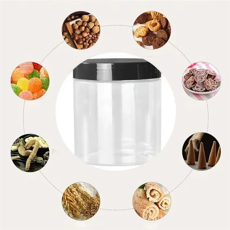 12Pcs / Set 467ML  /  1L  /  1.43L Food Grade Plastic Round Jars with Lids Airtight Containers (BPA Free, No FDA)