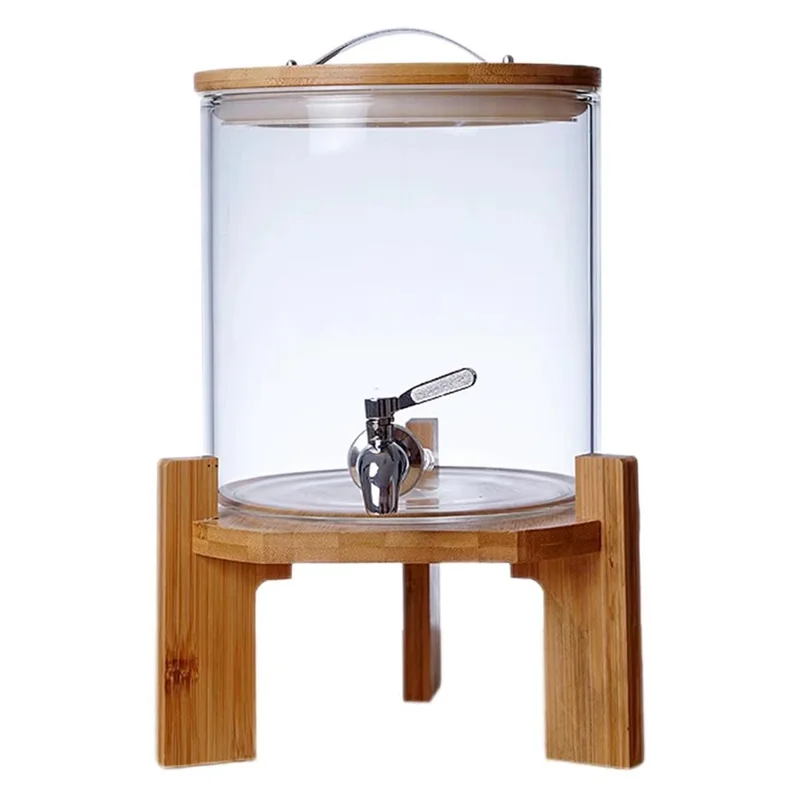 5L Infuseur à jus en verre borosilicaté transparent avec robinet et base en bois (sans BPA, pas d'approbation FDA)