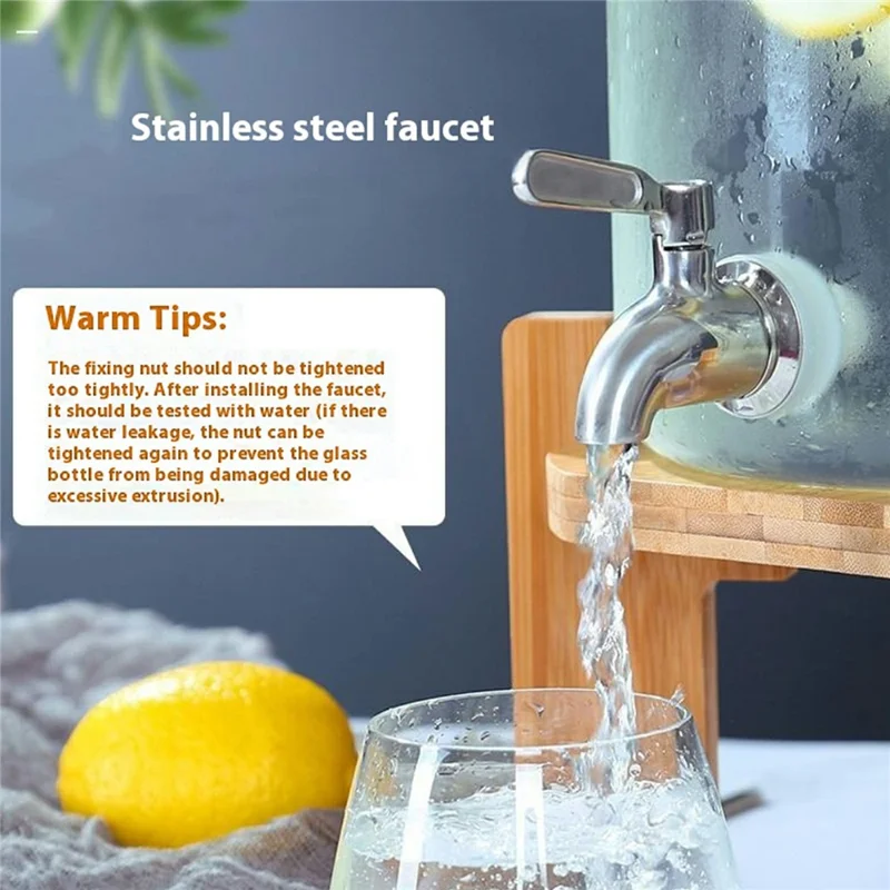 5L Infuseur à jus en verre borosilicaté transparent avec robinet et base en bois (sans BPA, pas d'approbation FDA)