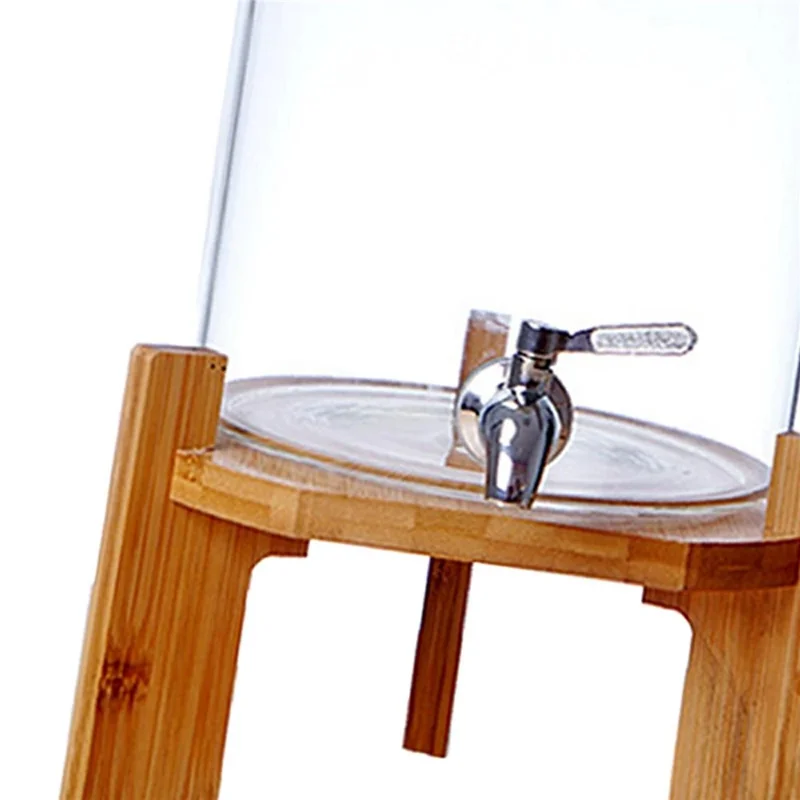 Dispensador de bebidas de vidro borossilicato transparente de 7,5 L com torneira e base de madeira (livre de BPA, sem FDA)