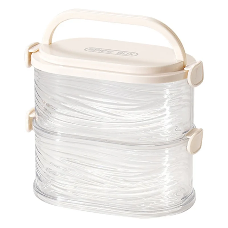 Double Layer Transparent Spice Storage Container Moisture Proof Sealed Seasoning Box (No FDA, BPA Free) - Transparent White