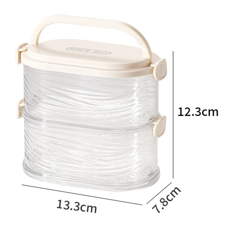 Double Layer Transparent Spice Storage Container Moisture Proof Sealed Seasoning Box (No FDA, BPA Free) - Transparent White