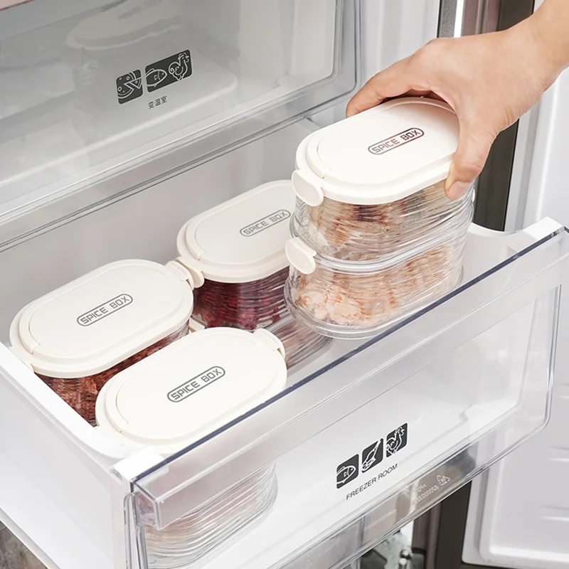 Double Layer Transparent Spice Storage Container Moisture Proof Sealed Seasoning Box (No FDA, BPA Free) - Transparent White