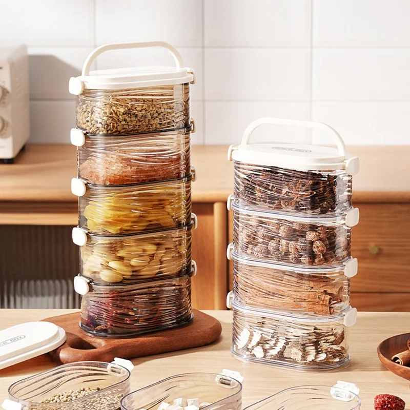 4 Layers Transparent Spice Storage Container Moisture Proof Sealed Seasoning Box (No FDA, BPA Free) - Transparent White