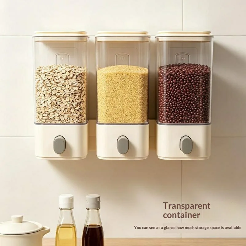 Size L Plastic Wall Mounted Airtight Grain Storage Container with Press Dispenser (BPA Free, No FDA)