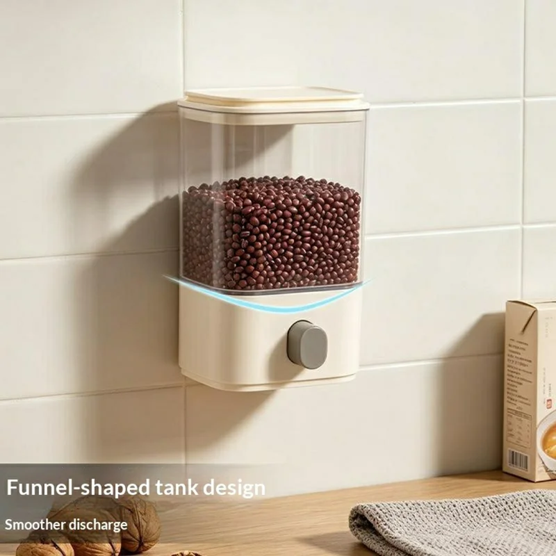 Size L Plastic Wall Mounted Airtight Grain Storage Container with Press Dispenser (BPA Free, No FDA)