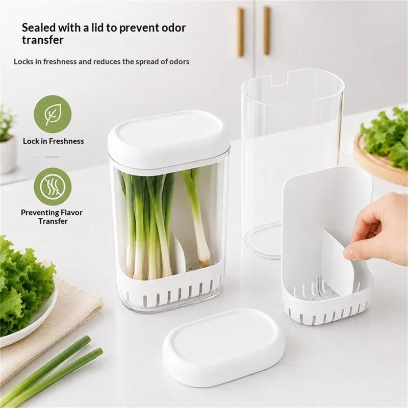Fresh Herb Keeper Vegetable Storage Box PET + PP Storage Container for Refrigerator Door (BPA-Free, No FDA)