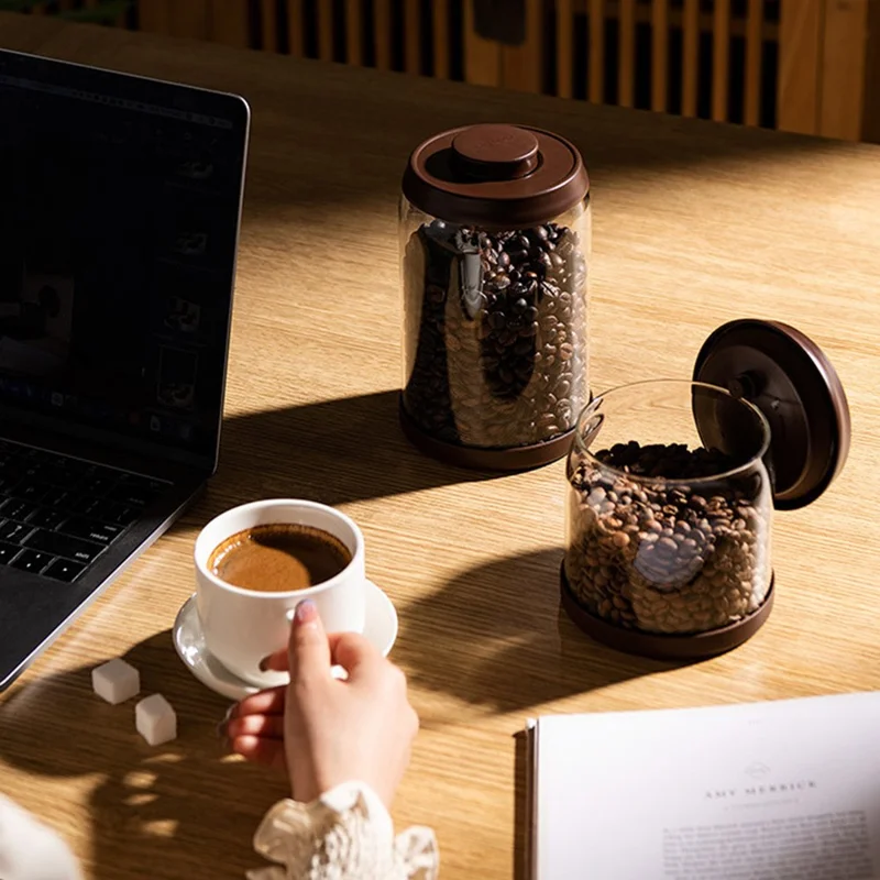 ANKOU 900ml Coffee Bean Glass Storage Jar Kitchen Snack Tea Leaf Sealed Container (BPA-Free, No FDA)