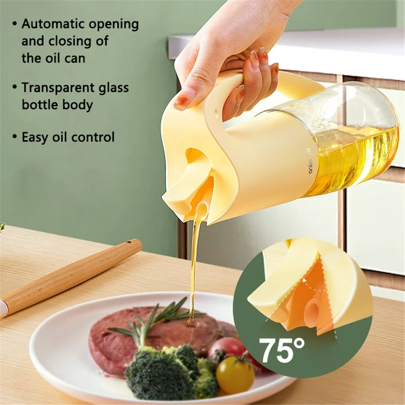 ANKOU 500ml High Borosilicate Glass Oil Storage Bottle Kitchen Pouring Oil Bottle (No FDA, BPA Free) - Dark Grey