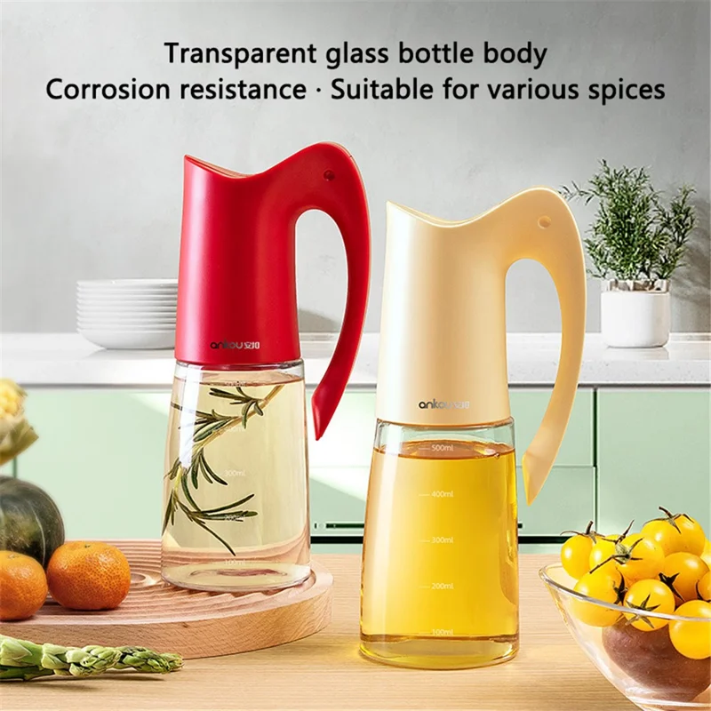 ANKOU 500ml High Borosilicate Glass Oil Storage Bottle Kitchen Pouring Oil Bottle (No FDA, BPA Free) - Dark Grey