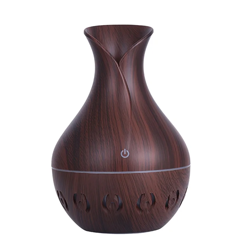 Hollow Design Vase Colorful Night Light Office Home Aroma Humidifier 130ml - Black/US Plug