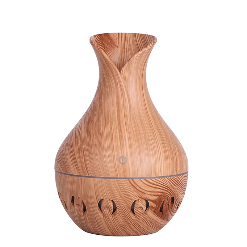 Hollow Design Vase Colorful Night Light Office Home Aroma Humidifier 130ml - Brown/EU Plug