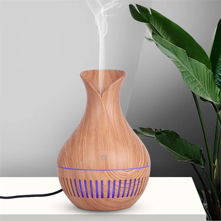 Jarrón con diseño de rayas y luces de colores, humidificador de aromas para oficina y hogar, 130 ml - Marrón/Enchufe europeo