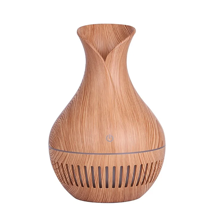 Jarrón con diseño de rayas y luces de colores, humidificador de aromas para oficina y hogar, 130 ml - Marrón/Enchufe europeo