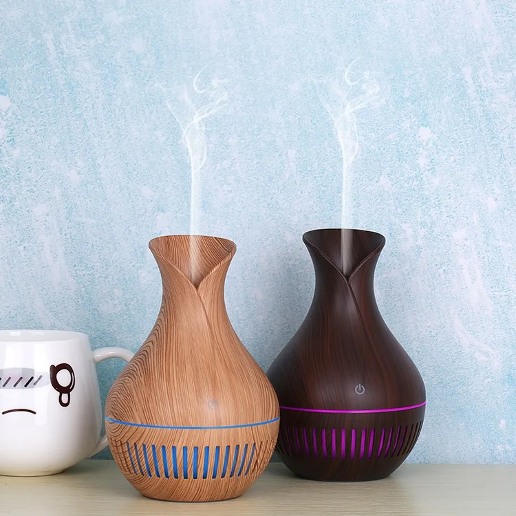 Jarrón con diseño de rayas y luces de colores, humidificador de aromas para oficina y hogar, 130 ml - Marrón/Enchufe europeo