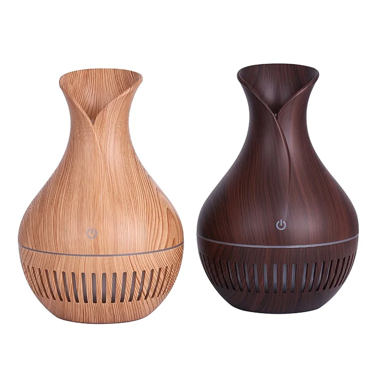 Jarrón con diseño de rayas y luces de colores, humidificador de aromas para oficina y hogar, 130 ml - Marrón/Enchufe europeo