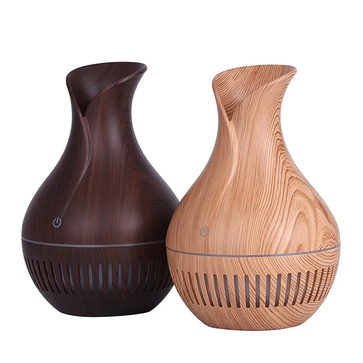 Jarrón con diseño de rayas y luces de colores, humidificador de aromas para oficina y hogar, 130 ml - Marrón/Enchufe europeo