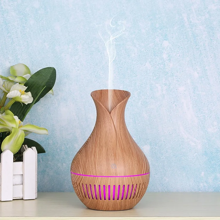 Jarrón con diseño de rayas y luces de colores, humidificador de aromas para oficina y hogar, 130 ml - Marrón/Enchufe europeo