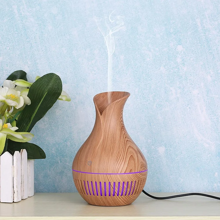 Jarrón con diseño de rayas y luces de colores, humidificador de aromas para oficina y hogar, 130 ml - Marrón/Enchufe europeo