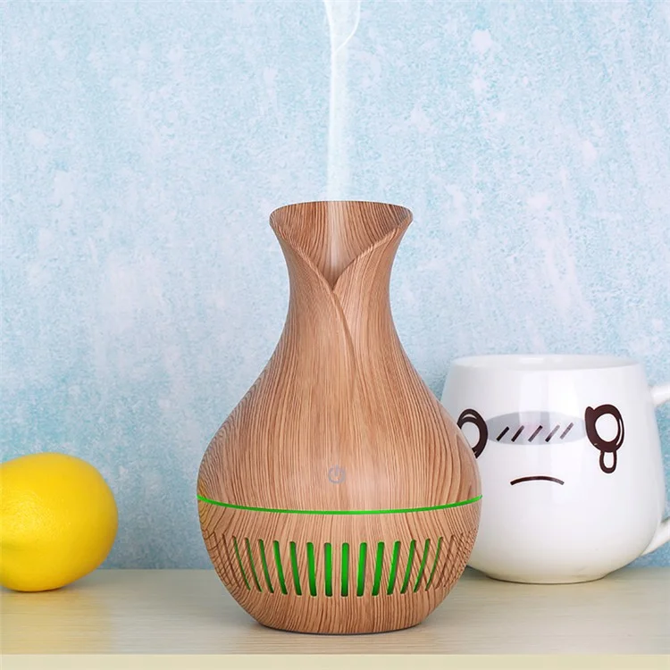 Jarrón con diseño de rayas y luces de colores, humidificador de aromas para oficina y hogar, 130 ml - Marrón/Enchufe europeo