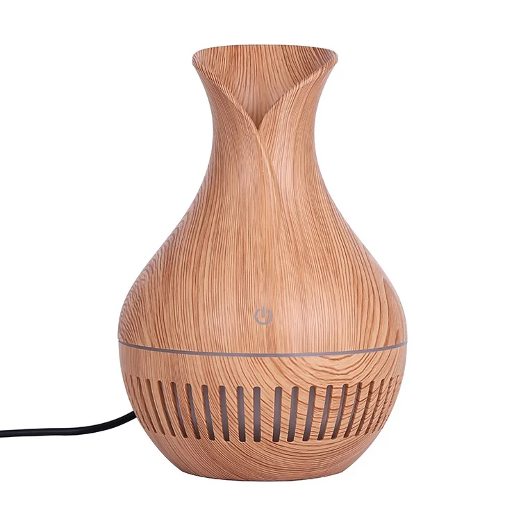 Jarrón con diseño de rayas y luces de colores, humidificador de aromas para oficina y hogar, 130 ml - Marrón/Enchufe europeo
