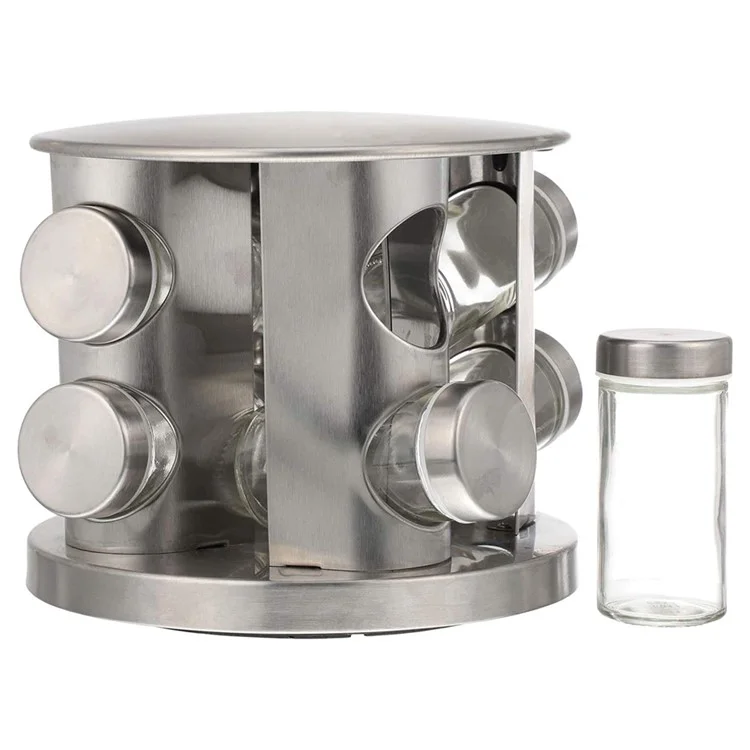 8pcs Clear Glass Gewürzglas Set Mit 360 Grad Rotierender Basis -küchengewürzbehälter (BPA Kostenlos, Keine FDA)