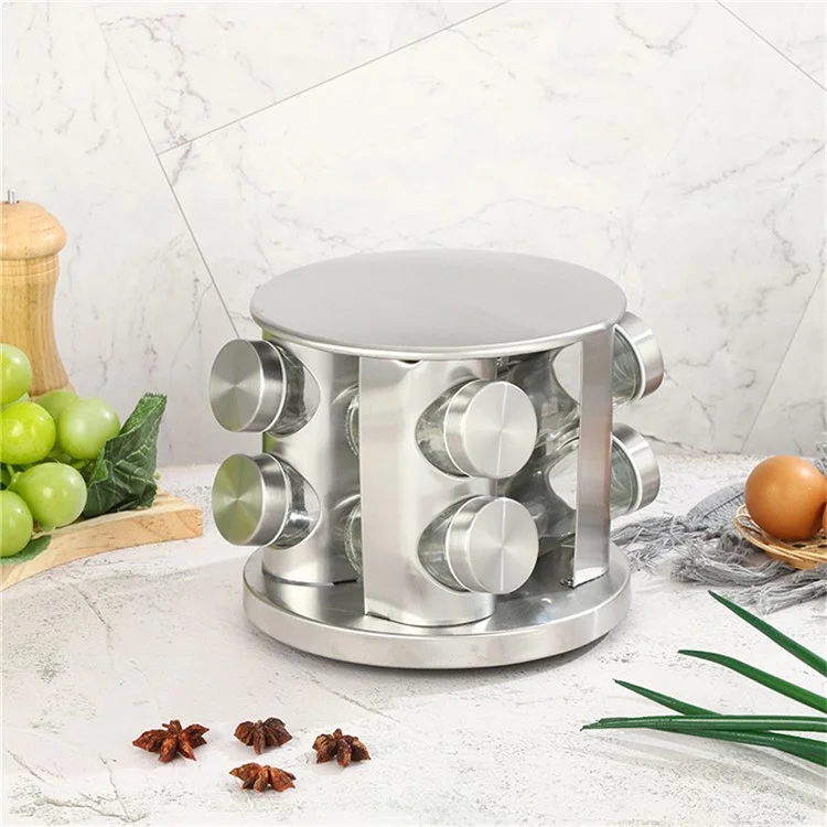 8pcs Clear Glass Gewürzglas Set Mit 360 Grad Rotierender Basis -küchengewürzbehälter (BPA Kostenlos, Keine FDA)