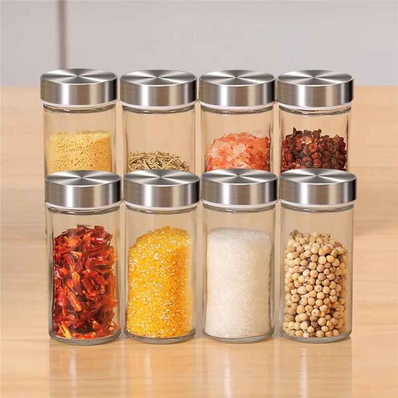 20Pcs Clear Glass Spice Jar Set with 360 Degree Rotating Base Kitchen Condiment Container (BPA Free, No FDA)