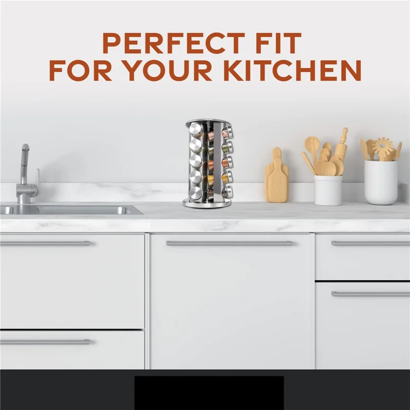 20Pcs Clear Glass Spice Jar Set with 360 Degree Rotating Base Kitchen Condiment Container (BPA Free, No FDA)