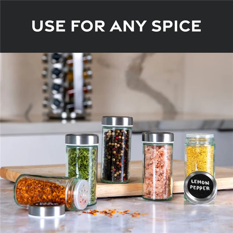20Pcs Clear Glass Spice Jar Set with 360 Degree Rotating Base Kitchen Condiment Container (BPA Free, No FDA)