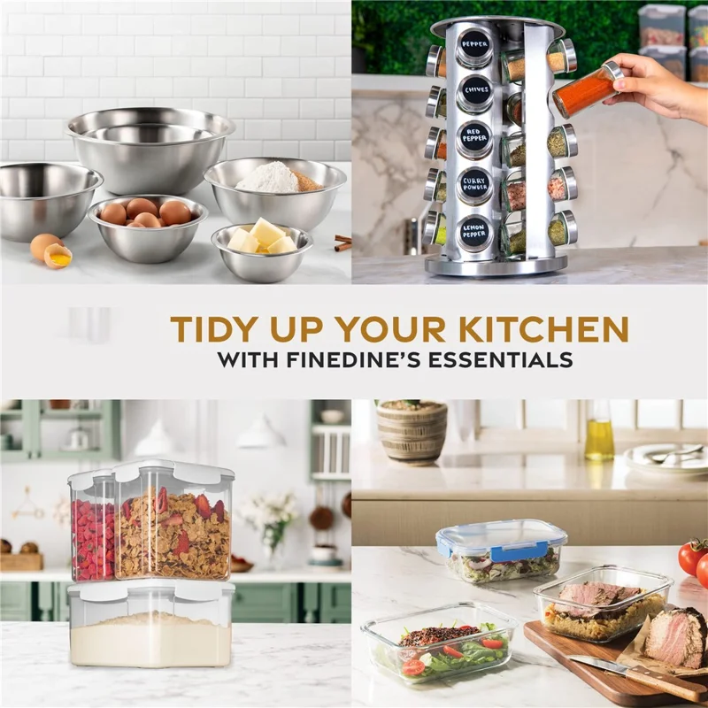 20Pcs Clear Glass Spice Jar Set with 360 Degree Rotating Base Kitchen Condiment Container (BPA Free, No FDA)