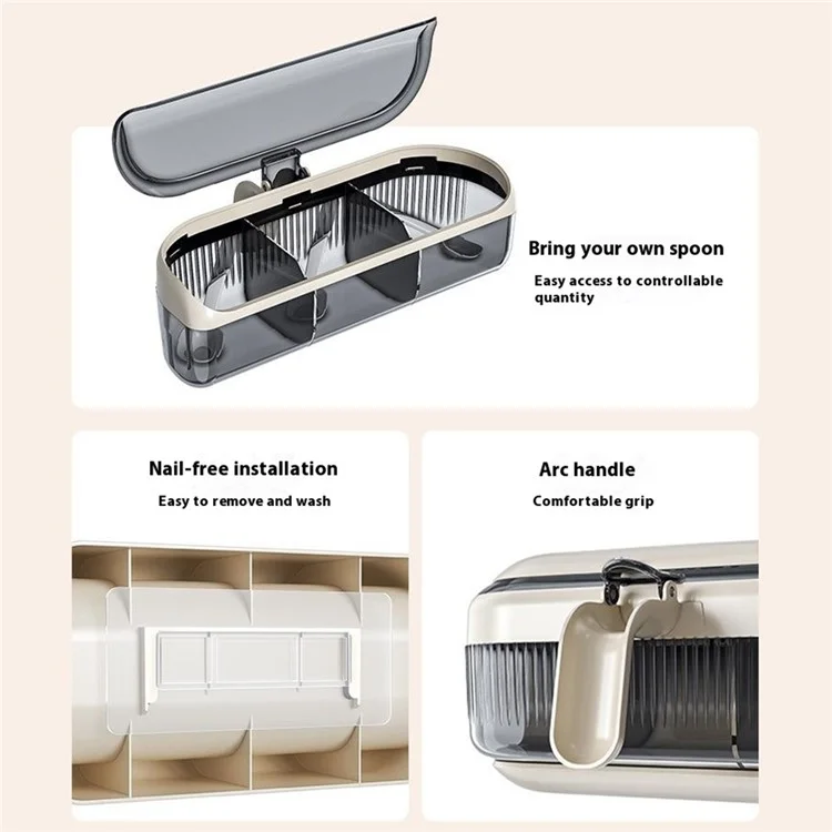 Spice Rack Wall Mounted No Drill Kitchen Organizer Multi-Functional Seasoning Container Set with Sealed Lids - Beige