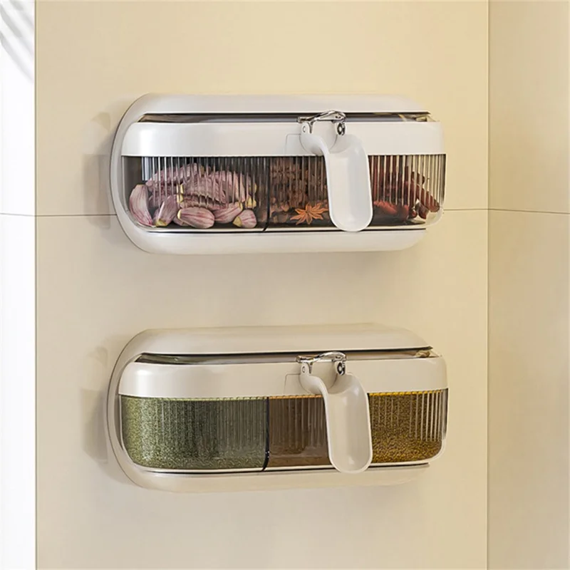 Spice Rack Wall Mounted No Drill Kitchen Organizer Multi-Functional Seasoning Container Set with Sealed Lids - White
