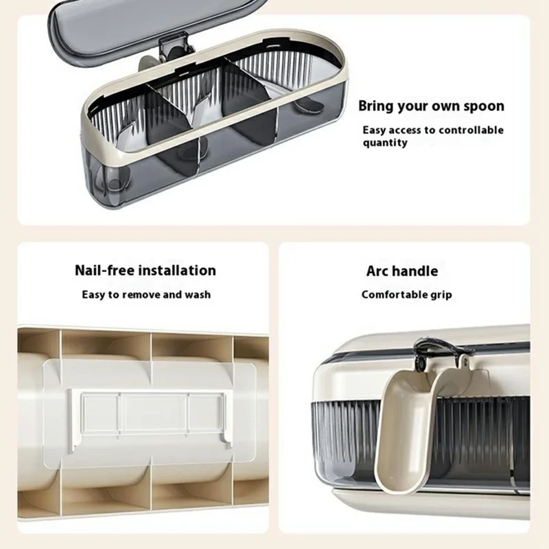 Wall Mounted Spice Rack Organizer No Drill Kitchen Seasoning Container 3 Compartments Multi-Function Storage Box - White
