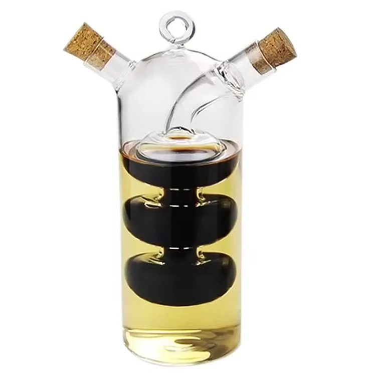 Dispenser per Olio e Aceto 2 in 1 in Vetro Trasparente per Cucina (Privo di BPA, Non FDA)