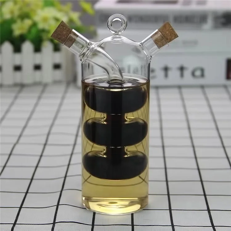Dispenser per Olio e Aceto 2 in 1 in Vetro Trasparente per Cucina (Privo di BPA, Non FDA)