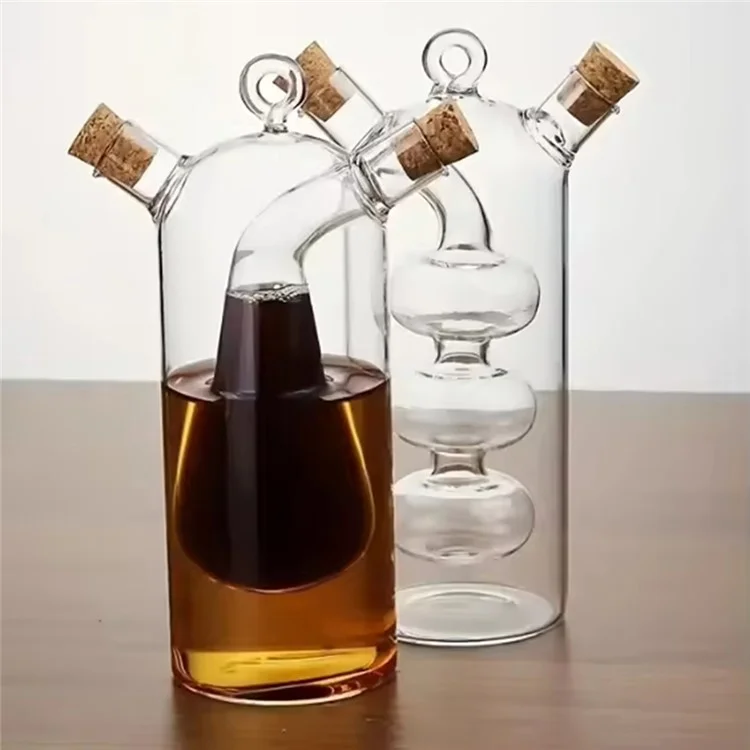 Dispenser per Olio e Aceto 2 in 1 in Vetro Trasparente per Cucina (Privo di BPA, Non FDA)