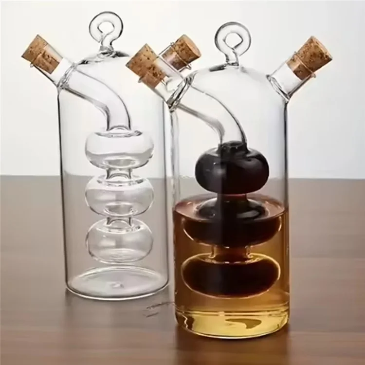 Dispenser per Olio e Aceto 2 in 1 in Vetro Trasparente per Cucina (Privo di BPA, Non FDA)