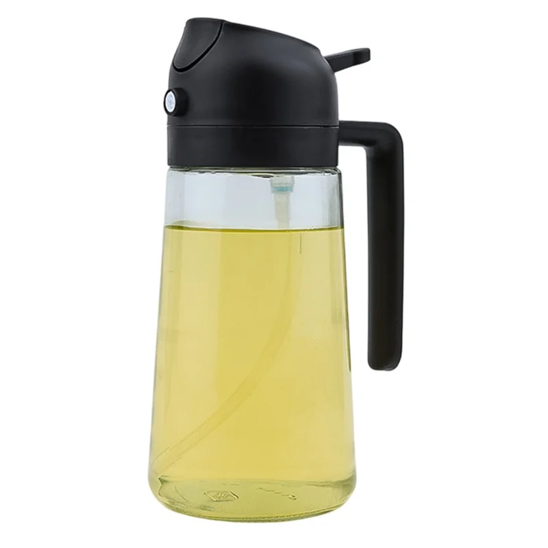 500ml 2 in 1 Heat Resistant Glass Oil Sprayer Leak Proof Press Type Oil Dispenser Bottle for Kitchen (BPA Free, No FDA) - Black