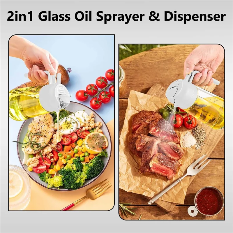500ml 2 in 1 Heat Resistant Glass Oil Sprayer Leak Proof Press Type Oil Dispenser Bottle for Kitchen (BPA Free, No FDA) - Black