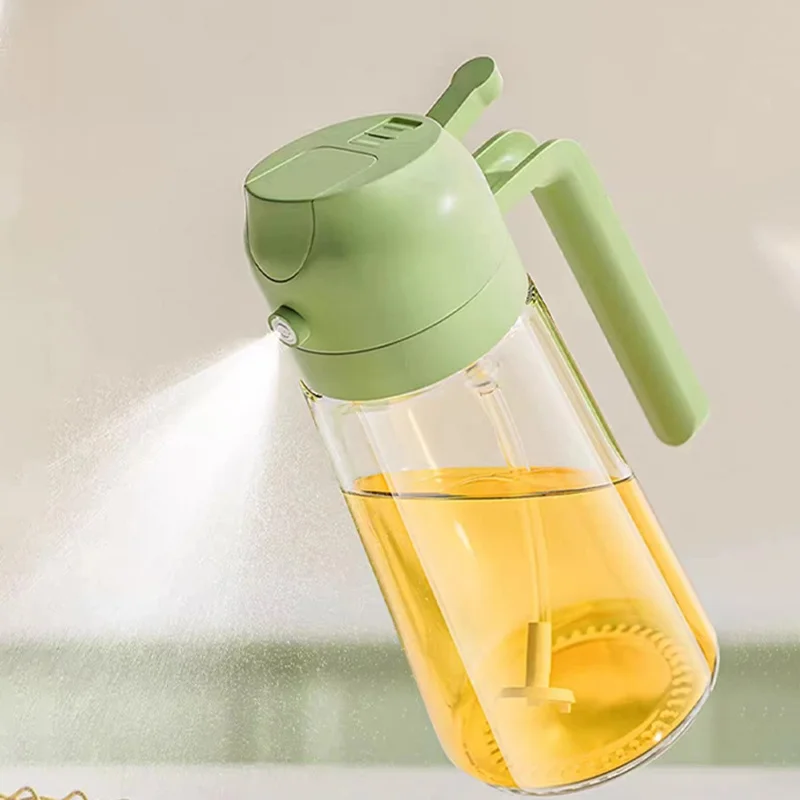 500ml 2 in 1 Heat Resistant Glass Oil Sprayer Leak Proof Press Type Oil Dispenser Bottle for Kitchen (BPA Free, No FDA) - Black