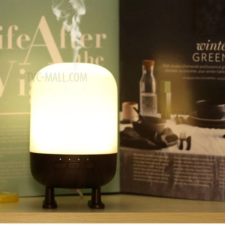 Luz Noturna de Grão de Madeira Caixa de Som Bluetooth Multifuncional Umidificador de Aromaterapia - Preto/Plugue do Reino Unido