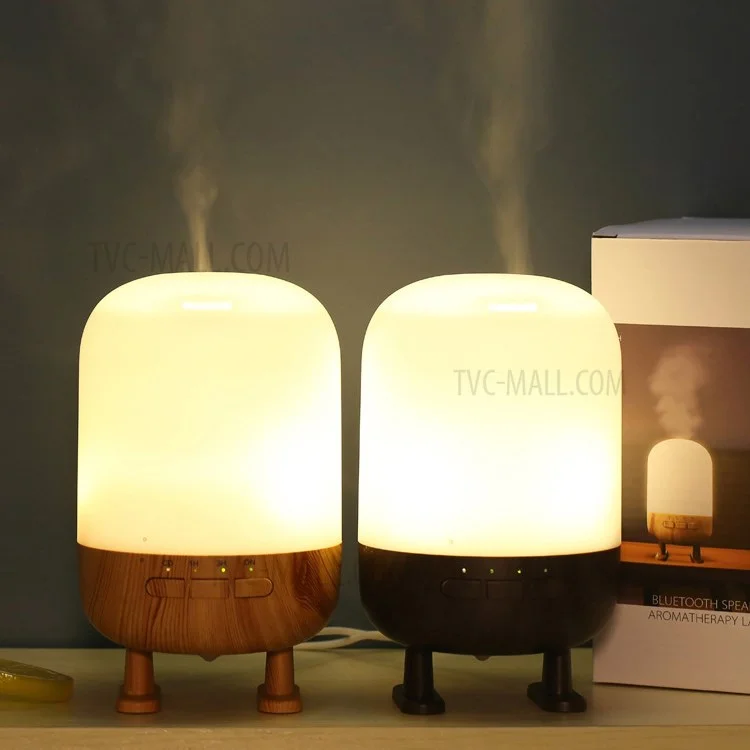 Luz Noturna de Grão de Madeira Caixa de Som Bluetooth Multifuncional Umidificador de Aromaterapia - Preto/Plugue do Reino Unido
